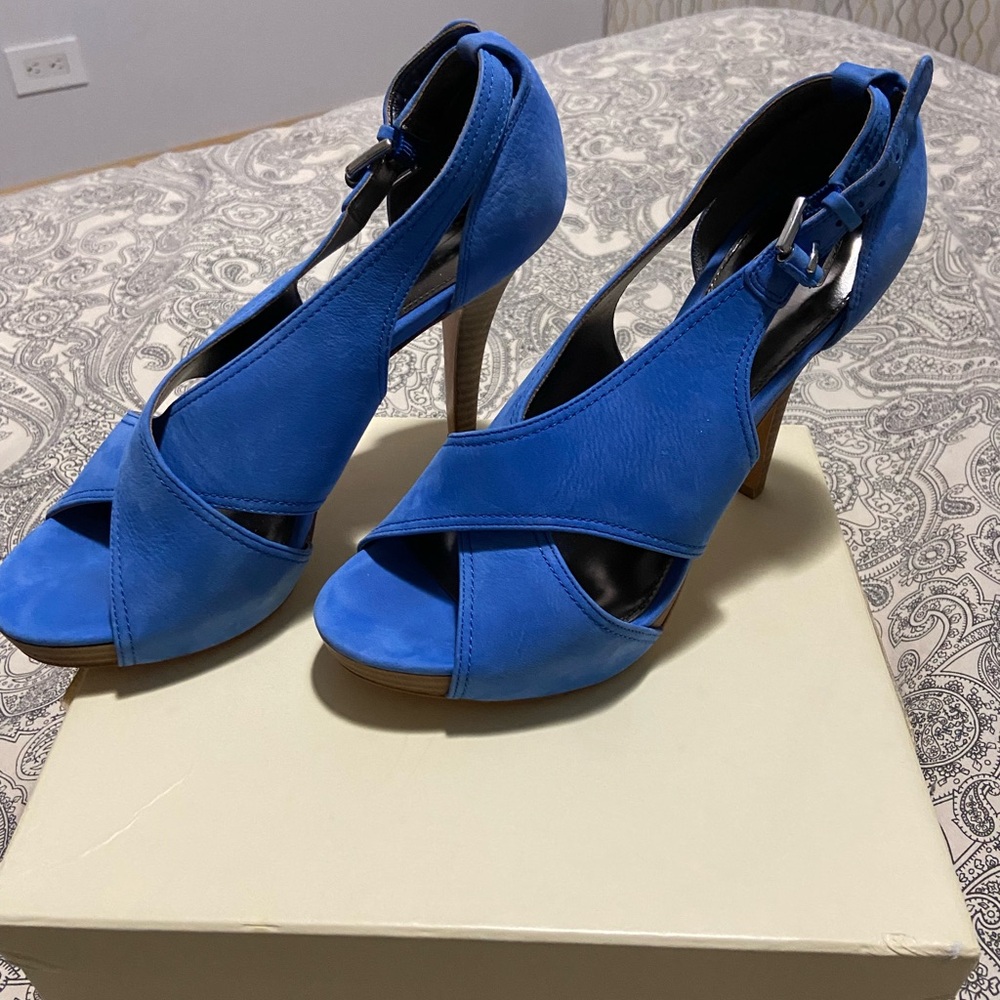 Coach Cobalt Blue Stiletto Heels with Crisscross Straps